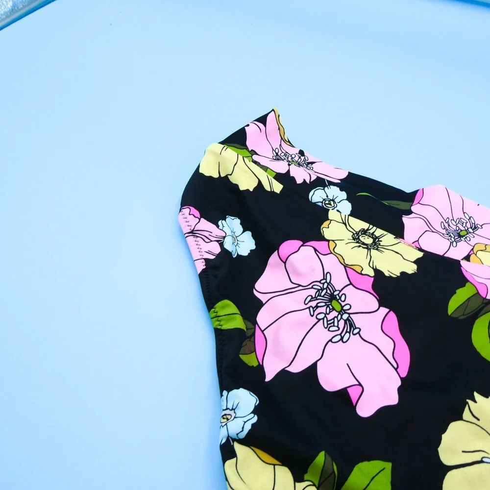 Victorias Secret Small Black Floral High-waisted Ruffle‎ Bikini Bottom Swimwear